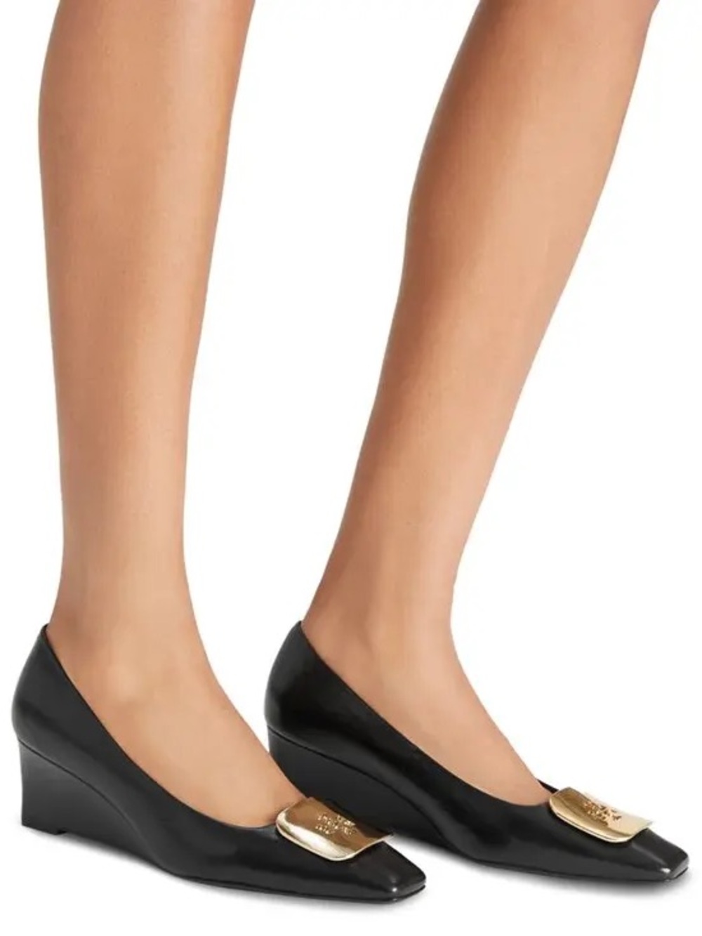 Tory Burch Georgia Black Leather Wedge Pumps Size 6.5 - Picture 15 of 16